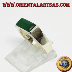 Silver ring with narrow rectangular green agate
