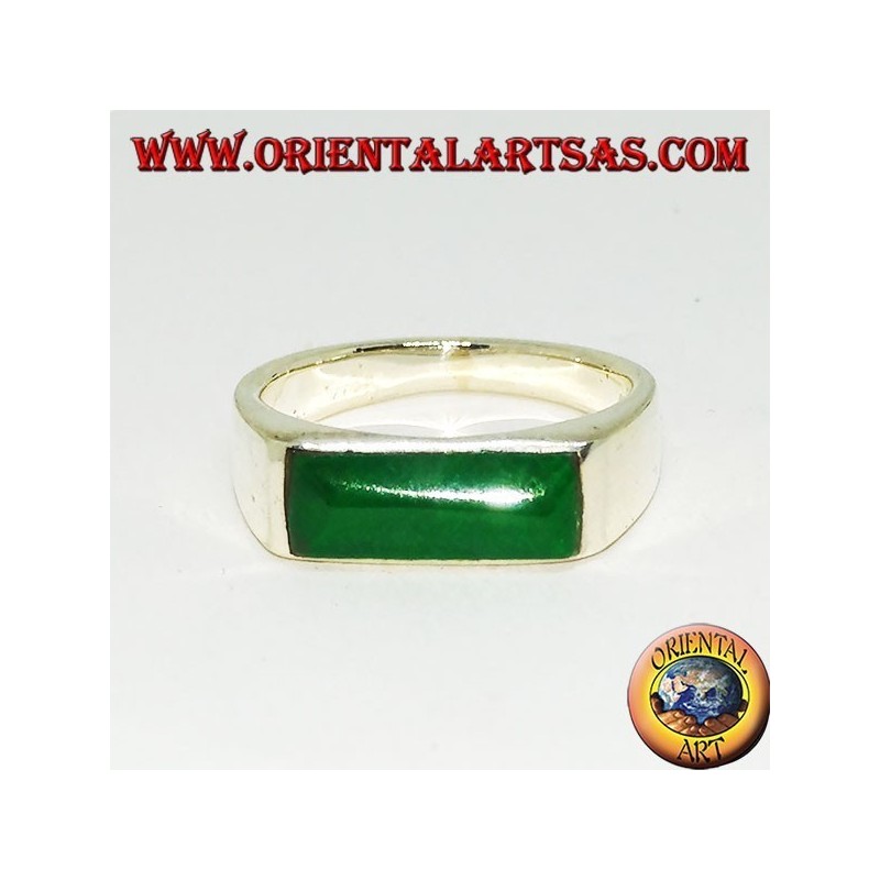 Bague en argent avec agate verte rectangulaire étroite