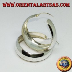 Silver hoop earrings, broad convex band