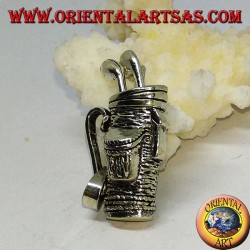 Silver pendant, golf bag with clubs