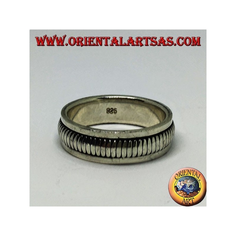 Silver band ring Rotatable antistress ring with double rotating ring