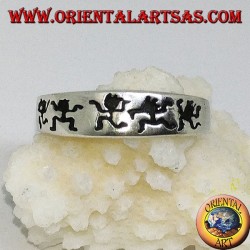 Silver band ring with engraved dancing men
