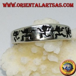 Silver band ring with engraved dancing men