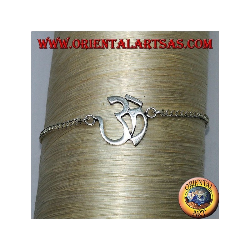 Bracelet en argent souple avec symbole Aum ou Om ( ॐ )