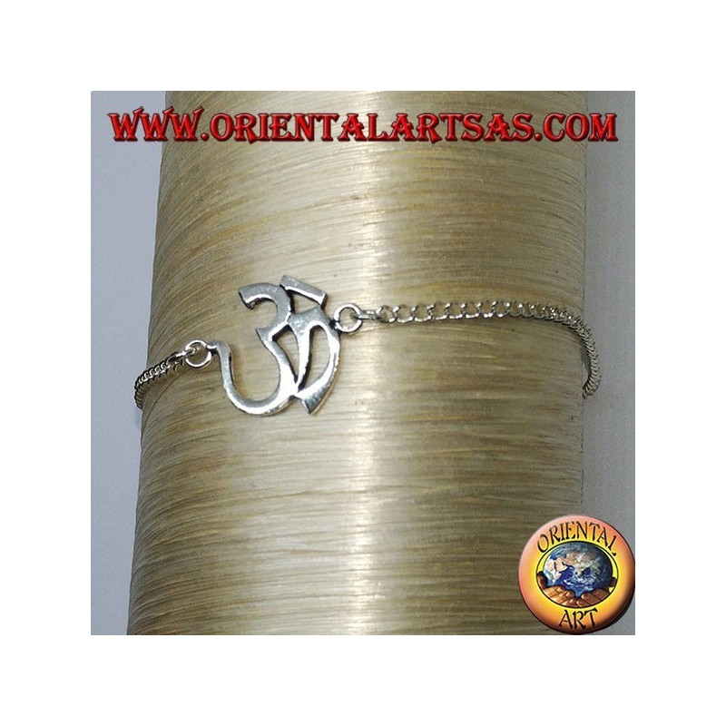 Bracelet en argent souple avec symbole Aum ou Om ( ॐ )