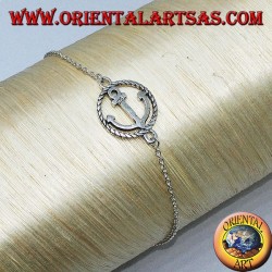Bracelet en argent doux avec une ancre marine au centre