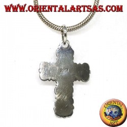 Pendentif croix en argent avec pierre de lune (adularia) et décorations baroques