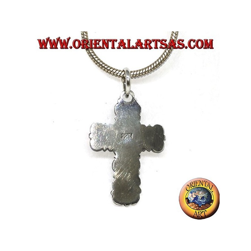 Ciondolo a croce in argento con pietra di luna (adularia) e decorazioni barocche