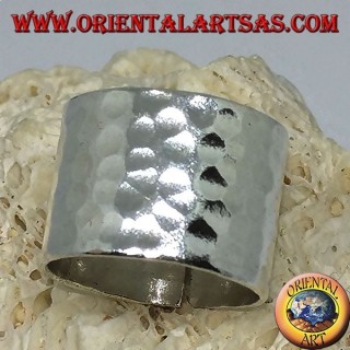 Wide band ring in silver, hammered 16 mm. hand made
