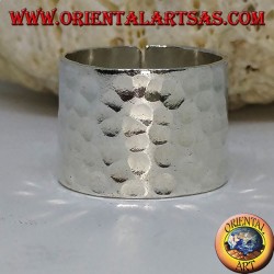 Wide band ring in silver, hammered 16 mm. hand made