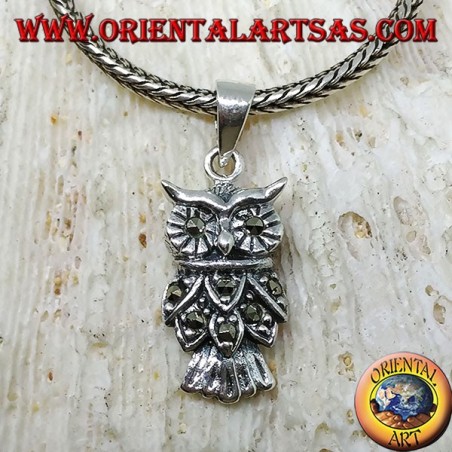Silver owl pendant with marcasite