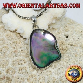 Ciondolo in argento irregolare con paua shell ( abalone ) concava
