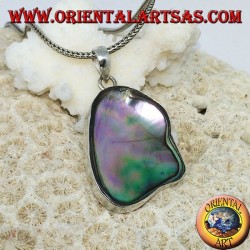 Pendant in irregular silver with concave paua shell (abalone)
