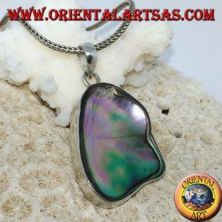 Pendant in irregular silver with concave paua shell (abalone)