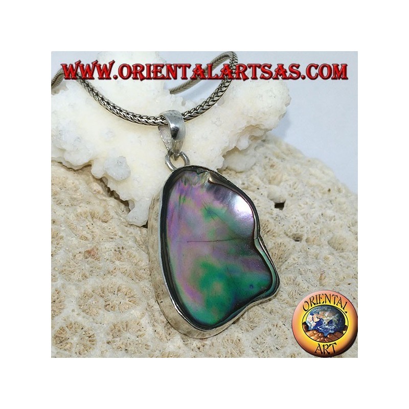 Pendentif en argent irrégulier avec coquille de paua concave (ormeau)
