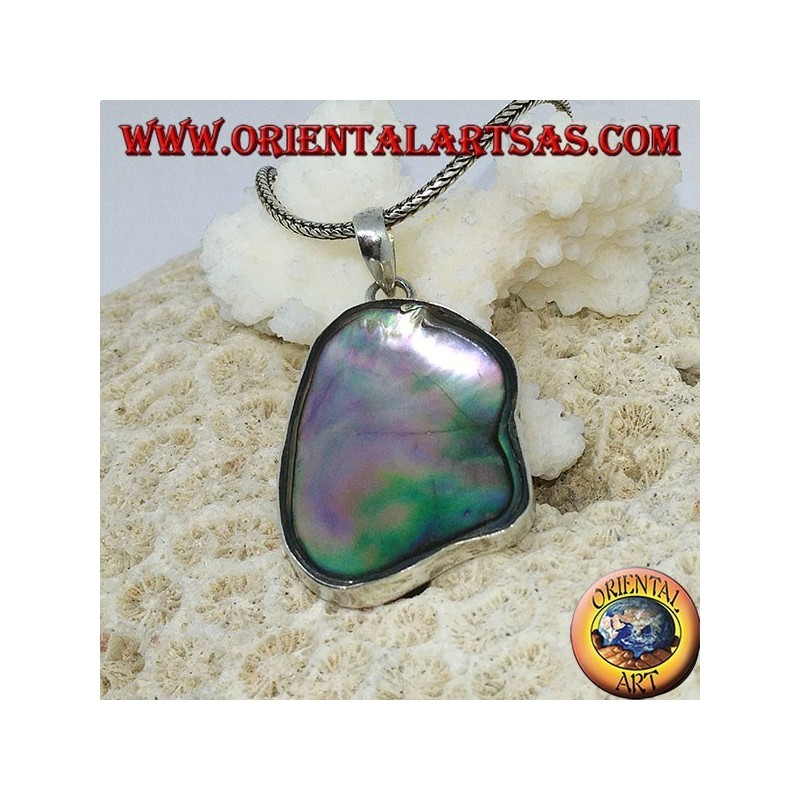 Pendentif en argent irrégulier avec coquille de paua concave (ormeau)