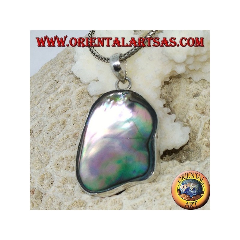 Ciondolo in argento irregolare con paua shell ( abalone ) concava