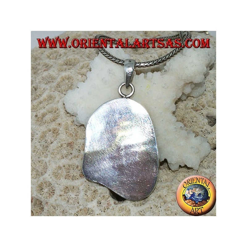 Pendant in irregular silver with concave paua shell (abalone)