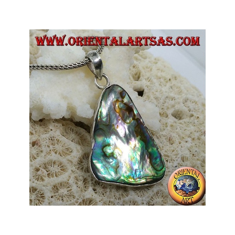 Silberanhänger in Form eines unregelmäßigen Dreiecks mit Paua-Muschel (Abalone)