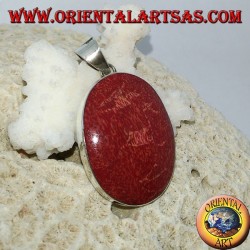 Silver pendant with oval red madrepora