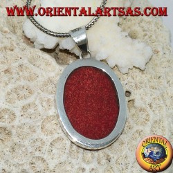 Colgante de plata con madrepora oval roja.