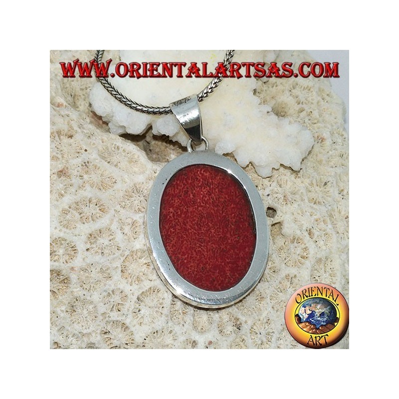 Pendentif en argent avec madrepora rouge ovale