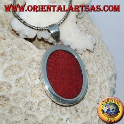 Colgante de plata con madrepora oval roja.