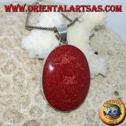 Silver pendant with oval red madrepora