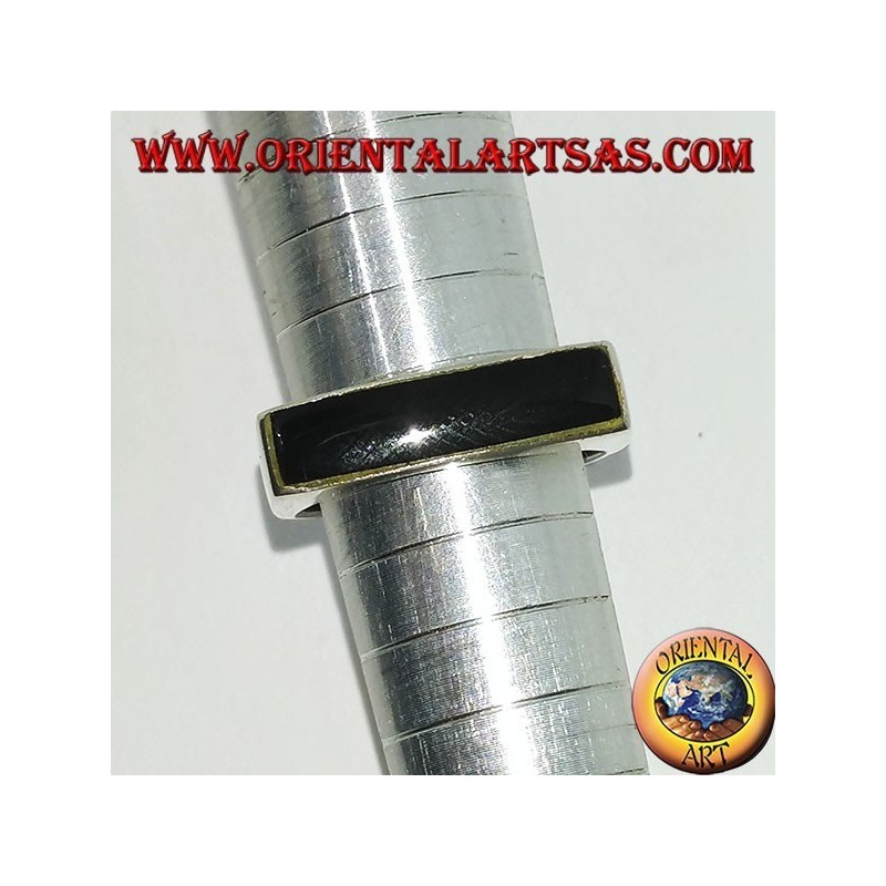 Silberring mit schmalem rechteckigem Onyx