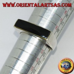 Silberring mit schmalem rechteckigem Onyx