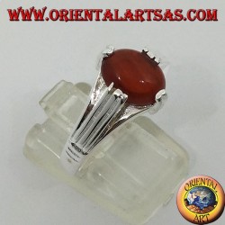 Silver ring with oval-shaped carnelian on four points