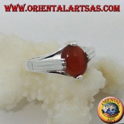 Silver ring with oval-shaped carnelian on four points