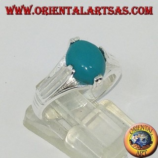 Silver ring with oval-shaped turquoise on four points