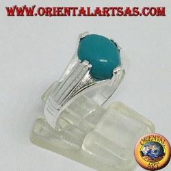 Silver ring with oval-shaped turquoise on four points