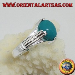 Silver ring with oval-shaped turquoise on four points