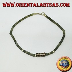 Bracelets with raw jade tubes and strung silver balls