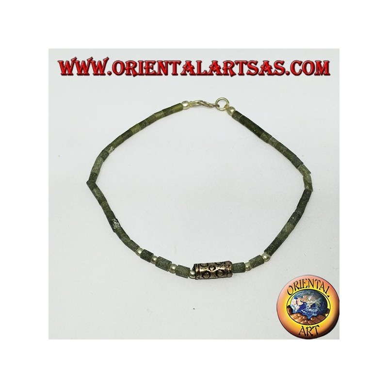 Bracelets with raw jade tubes and strung silver balls