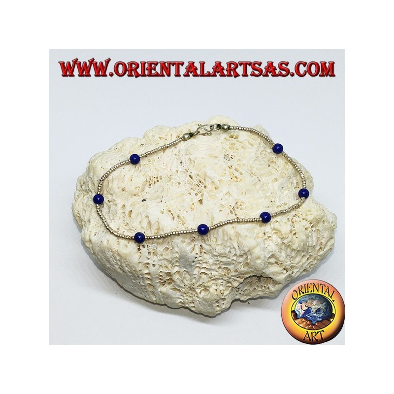 Bracelet avec boules d'argent et ficelles d'agate bleue