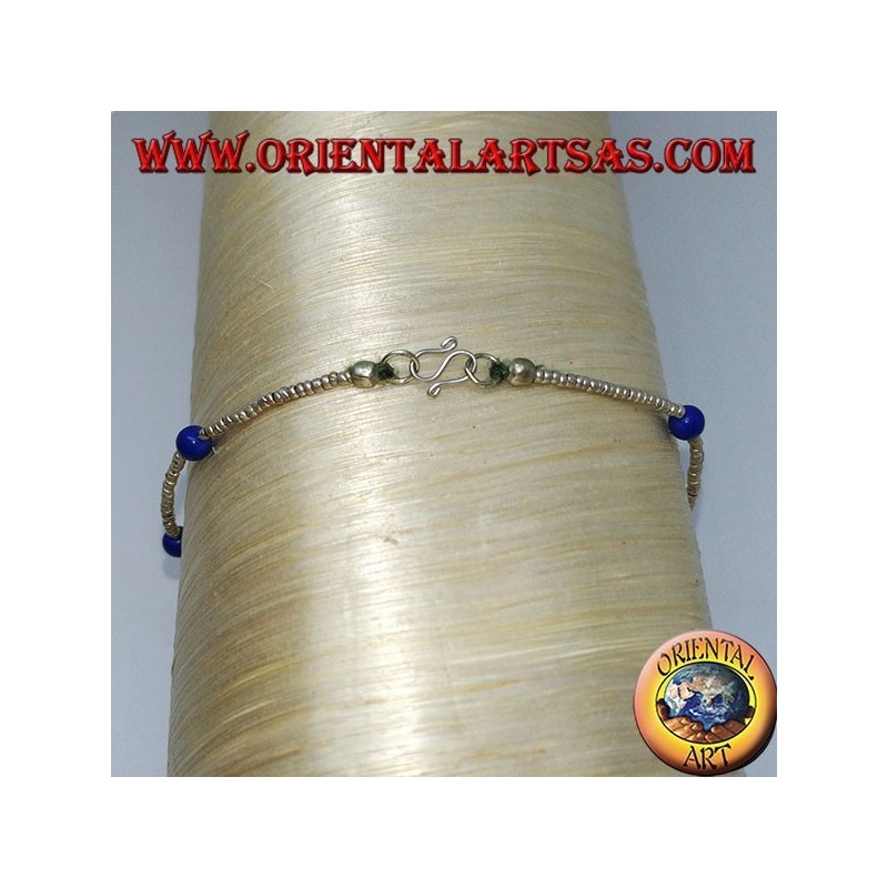 Bracelet avec boules d'argent et ficelles d'agate bleue