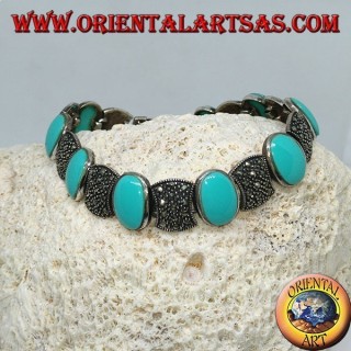 Bracciali in argento con turchesi ovali incastonate e marcasite
