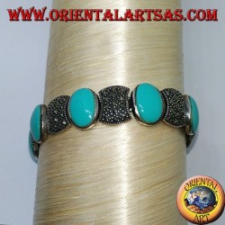 Silver bracelets set with oval turquoise and marcasite