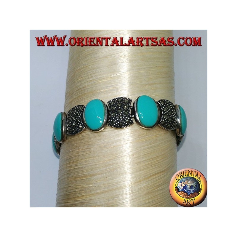 Silver bracelets set with oval turquoise and marcasite