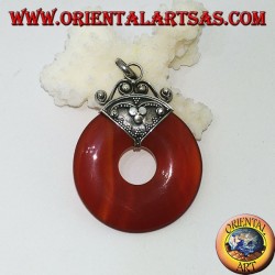 Silver pendant with carnelian donut of mm. 35