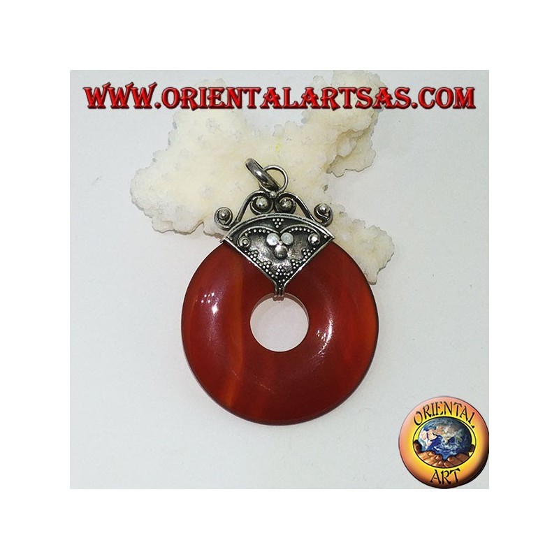 Colgante de plata con rosquilla de cornalina de mm. 35