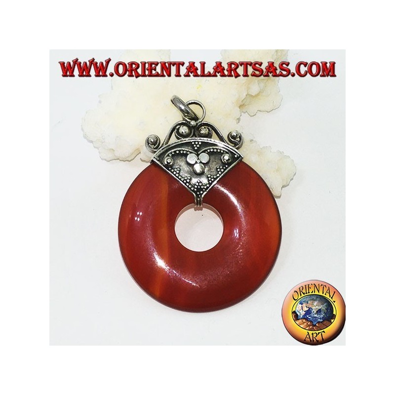 Silver pendant with carnelian donut of mm. 35