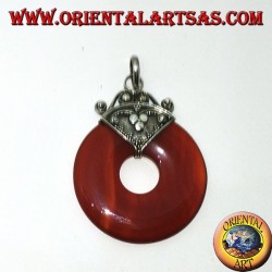 Silver pendant with carnelian donut of mm. 35
