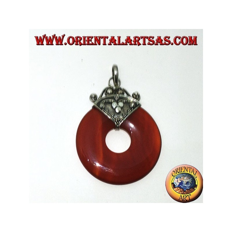 Ciondolo in argento con ciambella in corniola di mm. 35