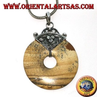 Pendentif en argent avec beignet de jaspe "paesina" de mm. 35
