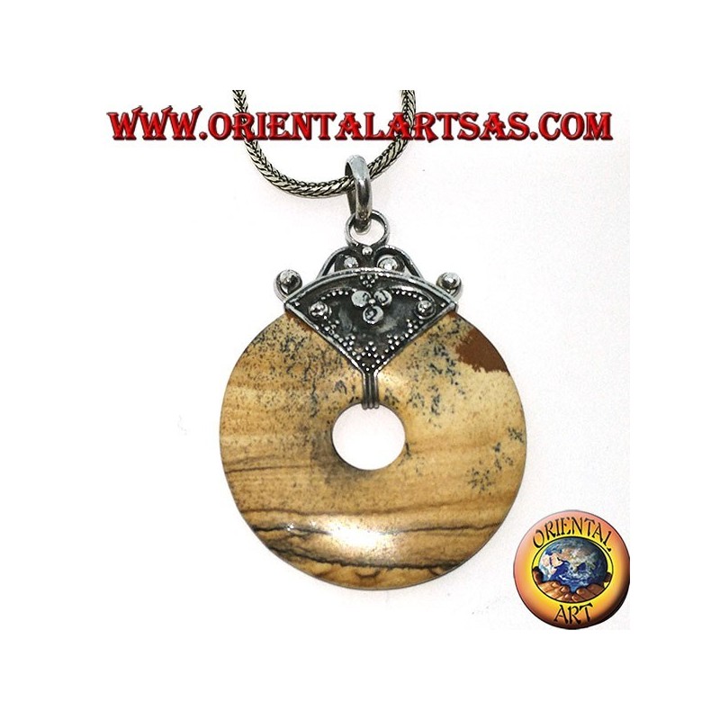 Colgante de plata con rosquilla de jaspe "paesina" de mm. 35