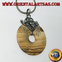 Silver pendant with "paesina" jasper donut of mm. 35